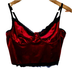 Romwe Woman's Velvet Structured Crop Top Cami SZ L Red Vamp Whimsigoth Festival‎